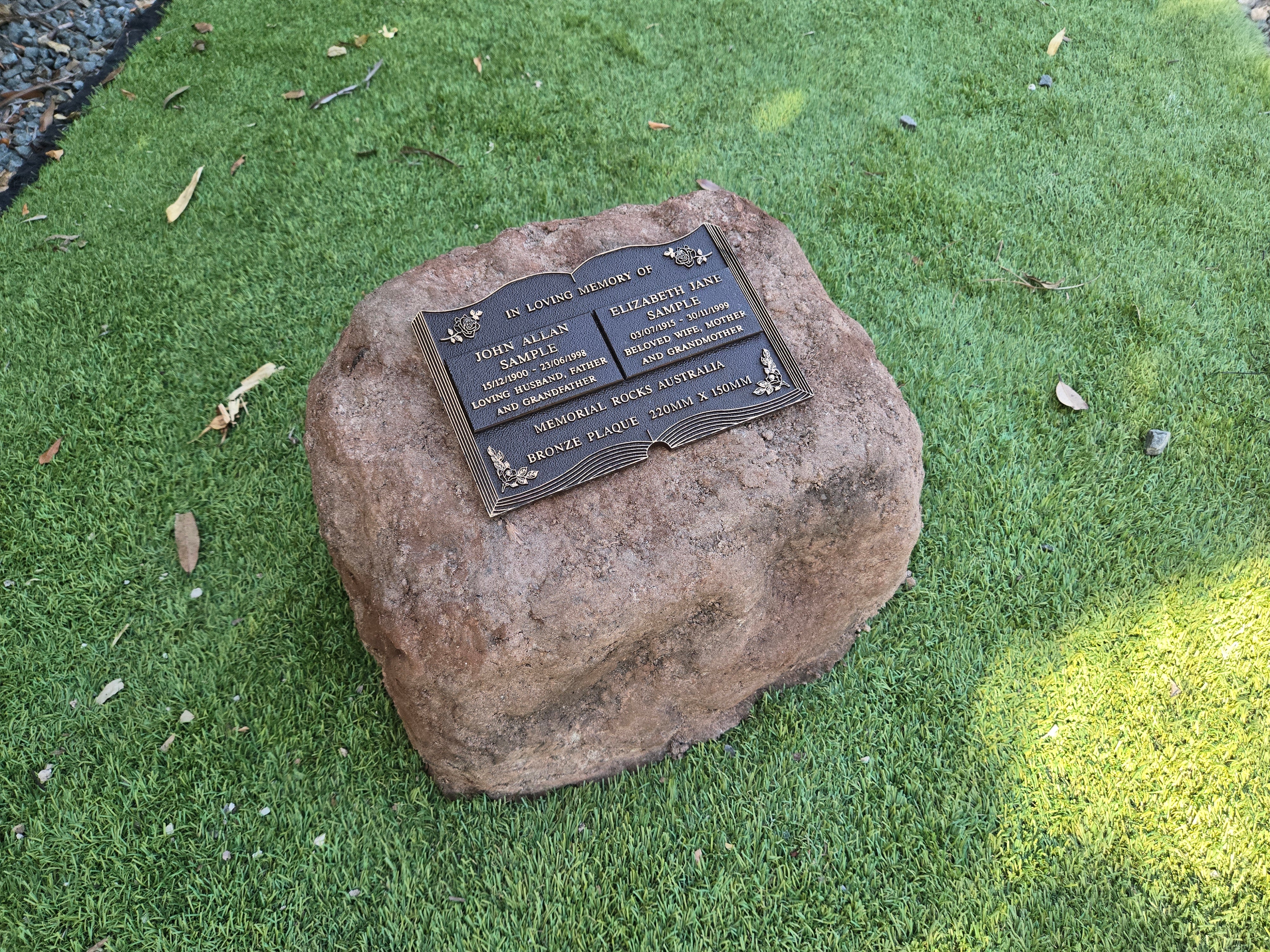 rock urn and plaque