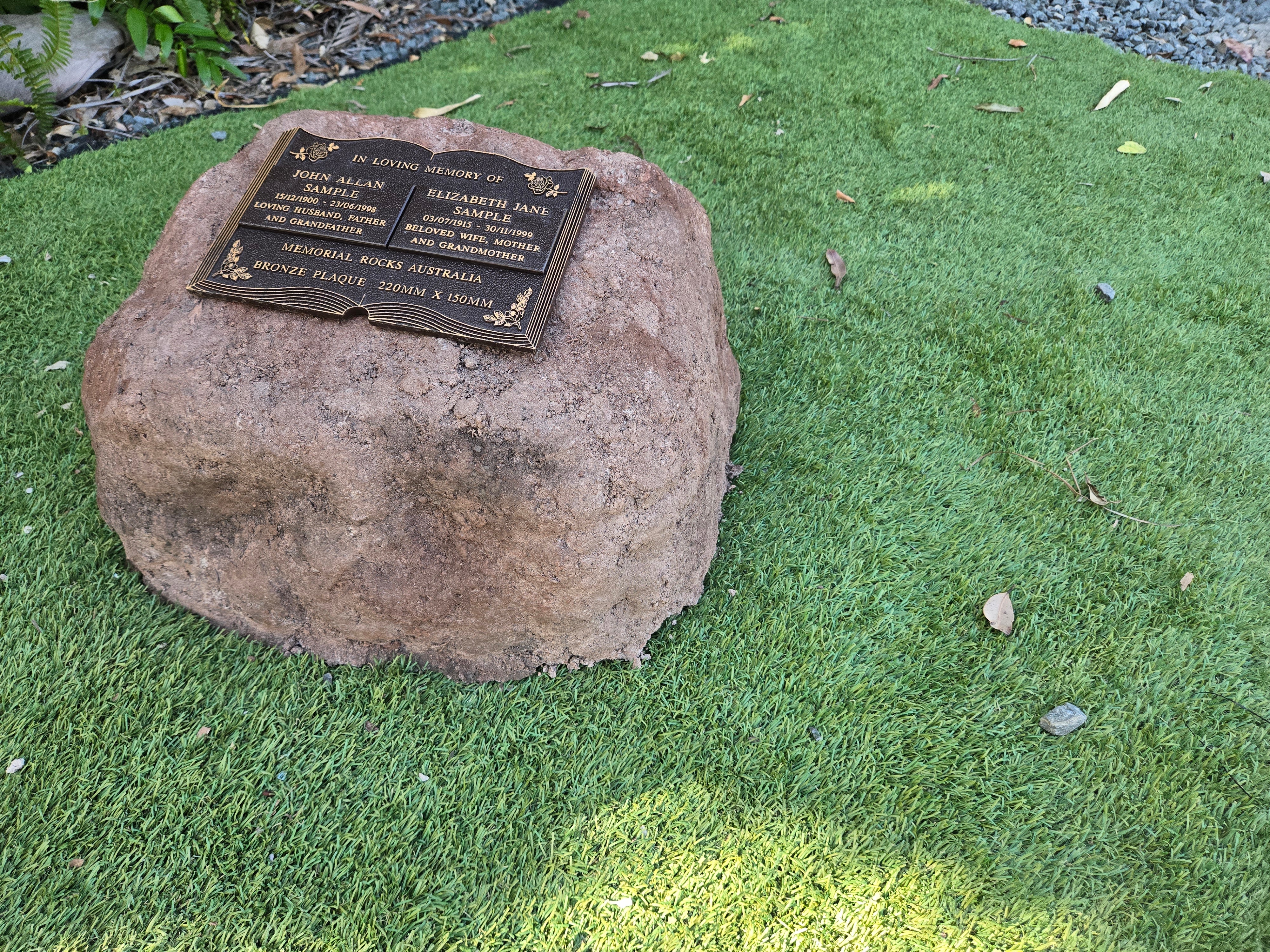 rock urn and plaque